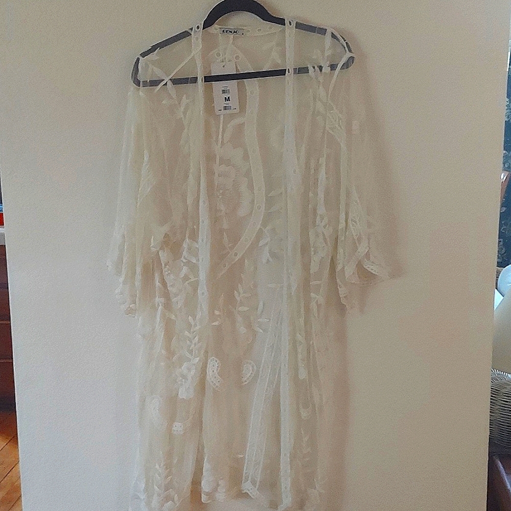Ivory lace kimono, medium, new